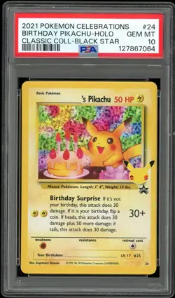 2021 Pokemon Celebrations Classic Collection #24 BIRTHDAY PIKACHU Holo PSA 10 - Image 1