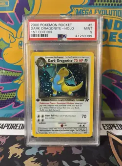 PSA 9 Dark Dragonite Holo 1st Edition 2000 Rocket 5/82 Rare Pokemon TCG *Swirl* - Image 1