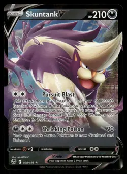 Pokemon Cards Skuntank V 108/195 Silver Tempest Holo Rare V NM - Image 1