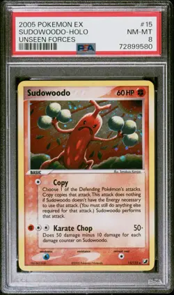 2005 POKEMON EX UNSEEN FORCES #15 SUDOWOODO-HOLO UNSEEN FORCES PSA 8 - Image 1