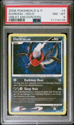 2008 POKEMON DIAMOND & PEARL GREAT ENCOUNTERS #4 DARKRAI-HOLO PSA 8 - Image 1