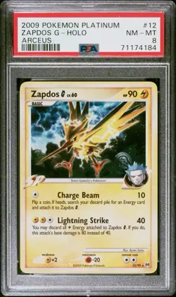 2009 POKEMON PLATINUM ARCEUS #12 ZAPDOS G-HOLO PSA 8 - Image 1