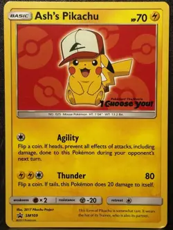 POKEMON CARD - ASH'S PIKACHU - SM109 - PROMO - 2017 - LP - Image 1