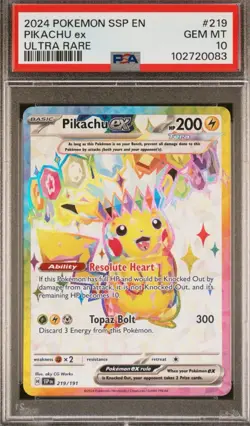 Pokemon Pikachu ex 219/191 Ultra Rare Surging Sparks SSP - PSA 10GEM MINT - Image 1