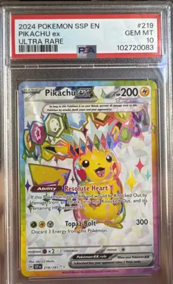 Pokemon Pikachu ex 219/191 Ultra Rare Surging Sparks SSP - PSA 10GEM MINT - Image 2
