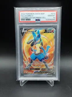 PSA 10 GEM MINT Lucario V Full Art Black Star Promo SWSH213 Pokemon Card TCG - Image 1