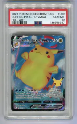 2021 Pokemon Celebrations 009/025 SURFING PIKACHU VMAX FULL ART PSA 10 - Image 1