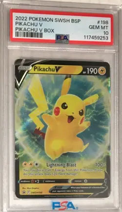 2022 Pokemon SWSH Sword & Shield Black Star Promo PSA 10 Pikachu V SWSH198 #198 - Image 1