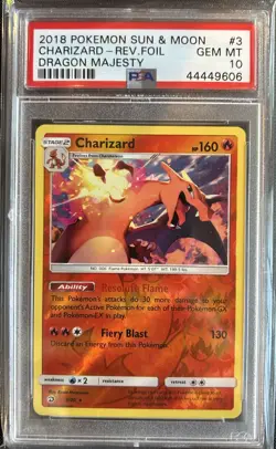 2018 Pokemon Sun & Moon Charizard Dragon Majesty #3 - Reverse Foil - PSA 10 - Image 1