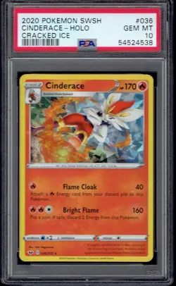 2020 Pokemon Cinderace Cracked Ice Holo 036/202 PSA 10 (Sword & Shield) - Image 1