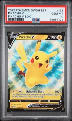 2022 POKEMON SWSH BSP PIKACHU V PIKACHU V BOX #198 PSA 10 - Image 1