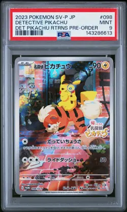 2023 POKEMON JAPANESE SV-P PROMO #098 DETECTIVE PIKACHU PSA 9 - Image 1