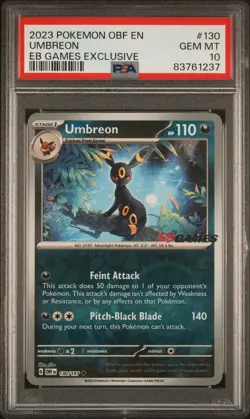 UMBREON 2023 POKEMON OBF EN 130/197 REVERSE HOLO EB GAMES Obsidian Flames PSA 10 - Image 1