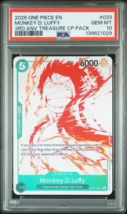 Monkey D. Luffy #033 One Piece 3RD Anniversary! Treasure Campaign Pack PSA 10 - Image 1