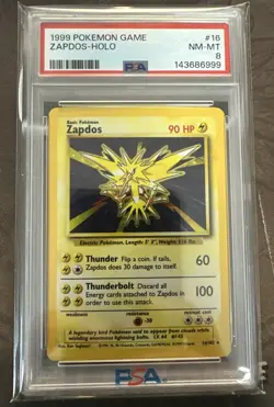 1999 POKEMON BASE SET UNLIMITED #16 ZAPDOS-HOLO PSA 8 - Image 1