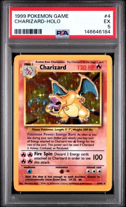 1999 POKEMON BASE SET UNLIMITED #4 CHARIZARD-HOLO PSA 5 - Image 1