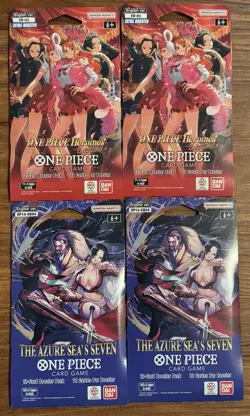 One Piece TCG OP14 Azure Sea’s Seven + EB03 Heroines Sleeved Booster Pack x4 - Image 1