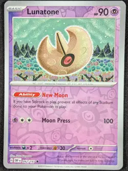 Lunatone 2023 Obsidian Flames Reverse Holo Pokemon Card 092/197 (NM) - Image 1
