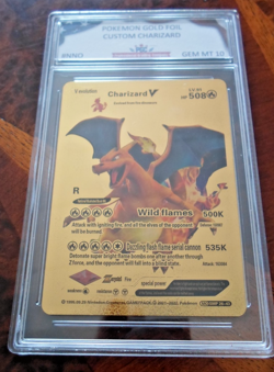 Charizard V HP508 Pokemon Gold Fan Art Card W/ Protective Sleeve Mint Condition - Image 1