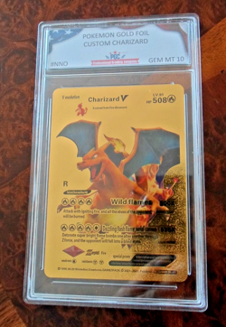 Charizard V HP508 Pokemon Gold Fan Art Card W/ Protective Sleeve Mint Condition - Image 3