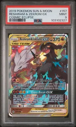 2019 POKEMON SUN & MOON COSMIC ECLIPSE #157 RESHIRAM & ZEKROM GX PSA 9 - Image 1