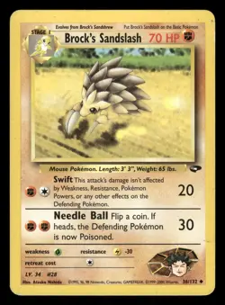 Brock's Sandslash 36/132 HP Uncommon Gym Challenge 2000 Pokemon TCG - Image 1