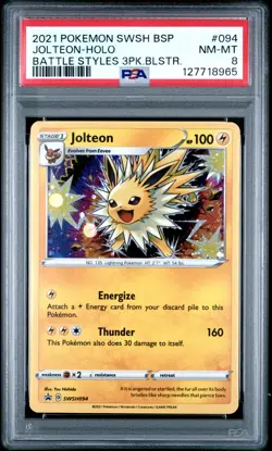 2021 Pokemon Black Star Promo Jolteon #094 Battle Styles 3 Pack Blister PSA 8 - Image 1