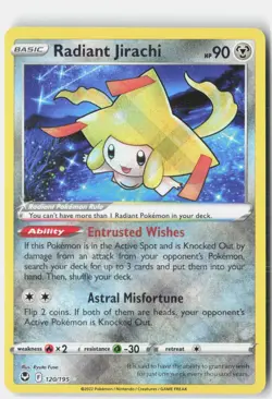 Radiant Jirachi 120/195 Radiant Rare Silver Tempest Pokemon Near Mint - Image 1