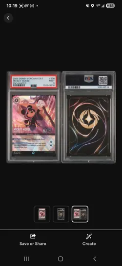 Disney Lorcana Mickey Mouse - Wayward Sorcerer Enchanted Holo PSA 9 208/204 - Image 1