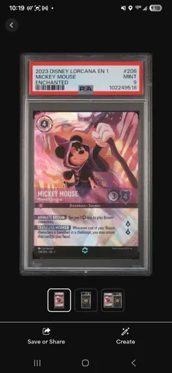 Disney Lorcana Mickey Mouse - Wayward Sorcerer Enchanted Holo PSA 9 208/204 - Image 2