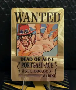 One Piece Portgas.D.Ace WANTED Gold Foil Fan Art Collector Card - Image 1