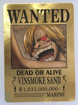 One Piece WANTED Vinsmoke Sanji Gold Foil Fan Art Collector Card TCG - Image 1