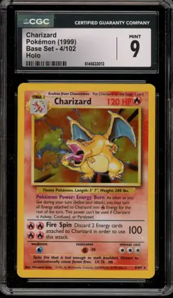 Pokemon Charizard Base Set Unlimited Holo Rare #4 CGC 9 Mint - Image 1