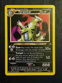 Tyranitar 31/75 1st edition Pokemon Neo Discovery Unlimited Rare Card WOTC NM - Image 1