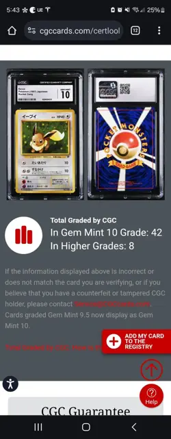 (POP 42) CGC 10 GEM MINT 1997 Pokemon Japanese Rocket #133 EEVEE - Image 4