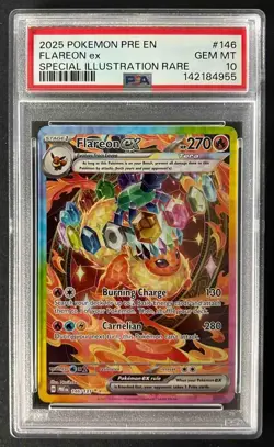 2025 Pokemon Prismatic Evolutions Flareon ex #146/131 PSA 10 - Image 1