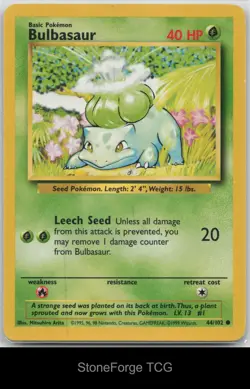 Bulbasaur 44/102 Common Base Set Unlimited Pokemon Near Mint - Image 1