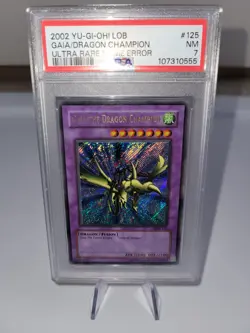 2002 Yu-Gi-Oh Gaia the Dragon Champion LOB-125 Ultra Rare Name Error PSA 7 - Image 1