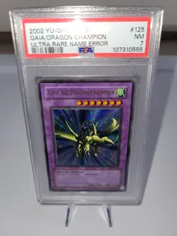 2002 Yu-Gi-Oh Gaia the Dragon Champion LOB-125 Ultra Rare Name Error PSA 7 - Image 2