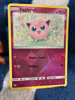 2019 POKEMON SUN & MOON HIDDEN FATES 41 JIGGLYPUFF-REVERSE FOIL Mint Condition - Image 3