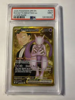 Team Rocket's Mewtwo EX 240/182 Gold Hyper Rare Destined Rivals Pokemon PSA 9 - Image 1