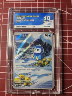 Pokemon-Piplup 098/094-Phantasmal Flames-IR-ACE 10 GEM MINT PERFECT SUBGRADES - Image 1