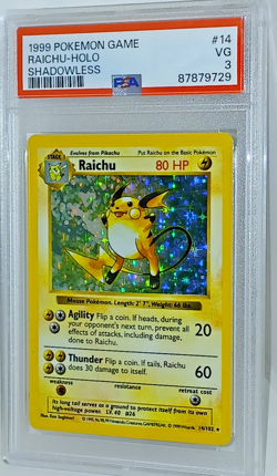 1999 Pokemon Jungle / Shadowless , # 14 Raichu - Holo PSA 3 - Image 1