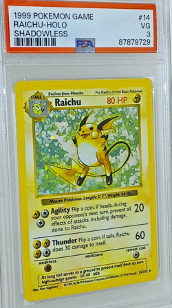 1999 Pokemon Jungle / Shadowless , # 14 Raichu - Holo PSA 3 - Image 2
