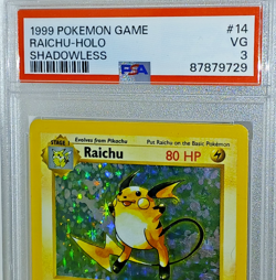 1999 Pokemon Jungle / Shadowless , # 14 Raichu - Holo PSA 3 - Image 3