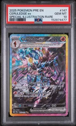 2025 POKEMON PRISMATIC EVOLUTIONS ILLUSTRATION RARE #147 CERULEDGE EX PSA 10 TCG - Image 1