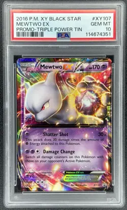 2016 Pokemon XY Black Star Mewtwo EX Triple Power Tin Promo #XY107 (PSA 10) - Image 1