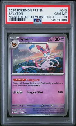 2025 SYLVEON MASTER BALL REVERSE HOLO PRISMATIC EVOLUTIONS POKEMON PSA 10 #040 - Image 1