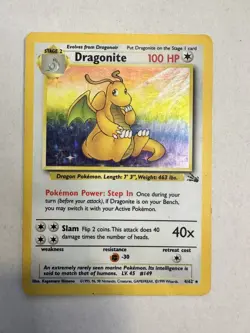 Dragonite Pokemon Fossil Holo Unlimited 4/62 WOTC Moderately Play (MP) - Image 1