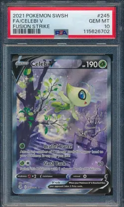 2021 Pokemon Sword & Shield 245 Full Art Celebi V Fusion Strike PSA 10 - 6702 - Image 1
